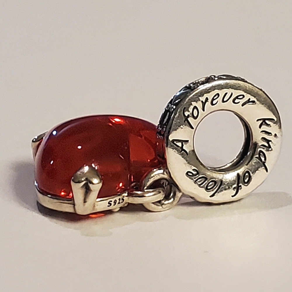 Authentic NEW Pandora Disney Mickey & Minnie Mouse Kiss Red Murano Glass Dangle - Picture 8 of 9